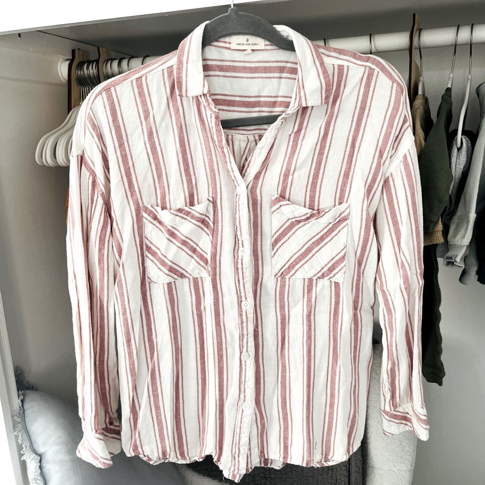 Thread & Supply Pink and Cream Button Down